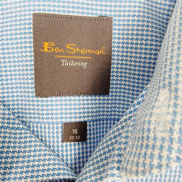 Ben Sherman Blue & White Micro Check Button Down Shirt Size 15 32/33 - Small - Picture 5 of 7